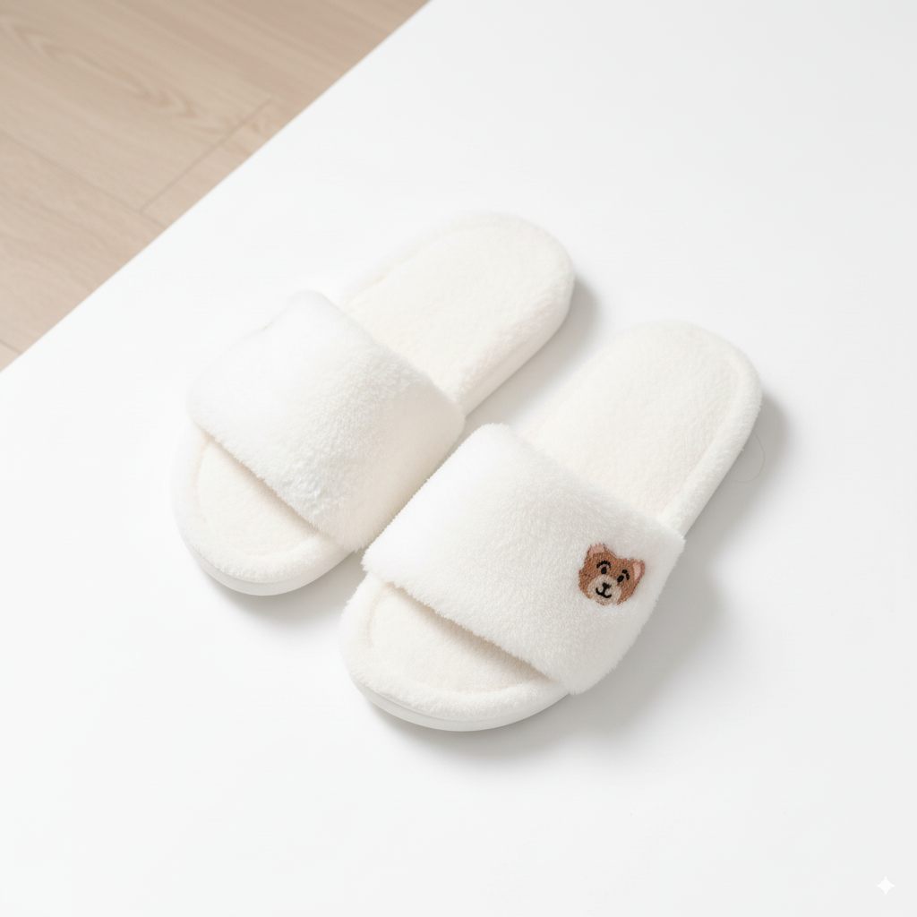 BEAR PATCH WHITE SLIPPERS